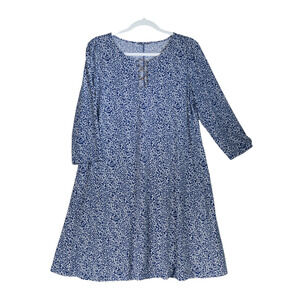 JBS Mini Dress Women Large Blue Floral Sheath Stretch Peasant Boho 3/4 Sleeve